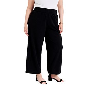 June + Vie Women's Plus Size Cropped Wide-Leg Knit Pants