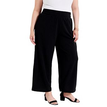 June + Vie Women's Plus Size Cropped Wide-Leg Knit Pants