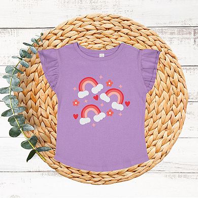 Valentine Rainbow Toddler Flutter Sleeve Graphic Tee