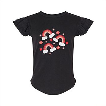 Valentine Rainbow Toddler Flutter Sleeve Graphic Tee