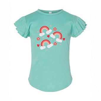 Valentine Rainbow Toddler Flutter Sleeve Graphic Tee