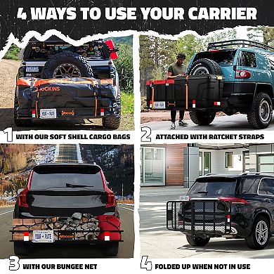 Mockins 60"x20"x6" Trailer Hitch Cargo Rack with 20 Cu.Ft. Cargo Bag and Luggage Carrier Accessories