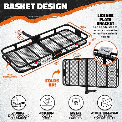Mockins 60"x20"x6" Trailer Hitch Cargo Rack with 20 Cu.Ft. Cargo Bag and Luggage Carrier Accessories