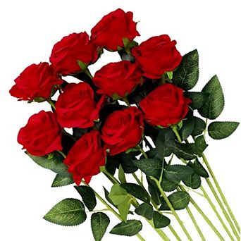 Artificial Red Roses Silk Wedding Flower Bouquet 10 pc