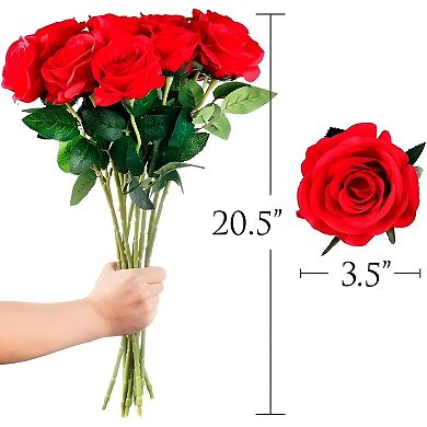 Artificial Red Roses Silk Wedding Flower Bouquet 10 Pcs