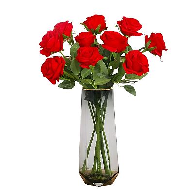 Artificial Red Roses Silk Wedding Flower Bouquet 10 Pcs