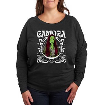 Plus Size Guardians of the Galaxy Gamora Nouveau Floral French Terry Long Sleeve Tee