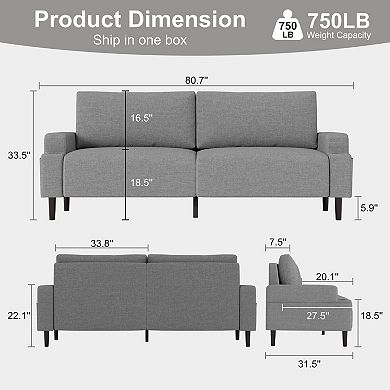 80.7'' Modern Square Armrest Cushioned Sofa With Storage Bag And Cup Holders for Living Room