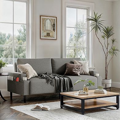 80.7'' Modern Square Armrest Cushioned Sofa With Storage Bag And Cup Holders for Living Room