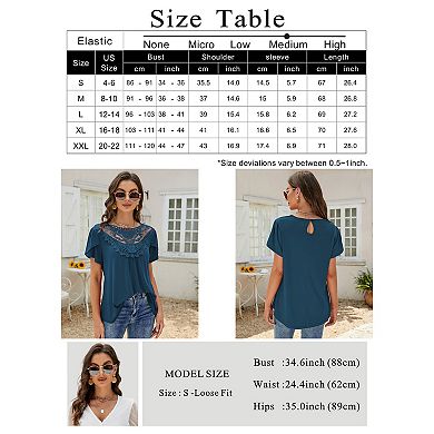 Summer Blouse for Women Lace Petal Sleeve Tops Short Sleeve Pleated Shirt Loose A Line Tshirts