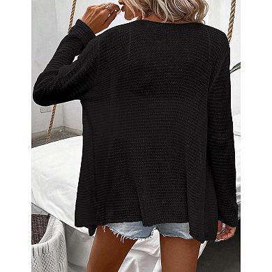 Womens Lightweight Crochet Cardigan Sweater Rib Knit Open Front Sweater Coats