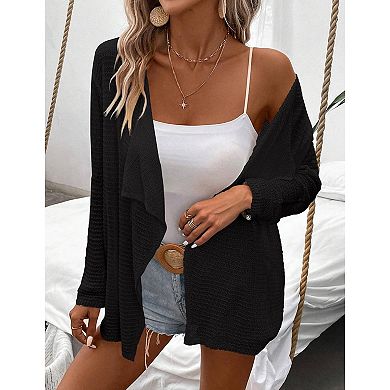 Womens Lightweight Crochet Cardigan Sweater Rib Knit Open Front Sweater Coats