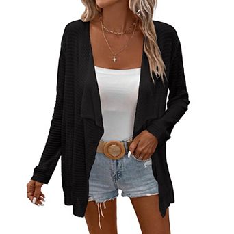 Womens Lightweight Crochet Cardigan Sweater Rib Knit Open Front Sweater Coats