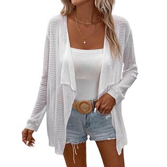Womens Lightweight Crochet Cardigan Sweater Rib Knit Open Front Sweater Coats