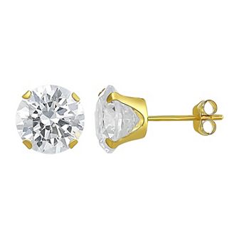 Forever Radiant 10k Gold 8 mm Round White Cubic Zirconia Stud Earrings