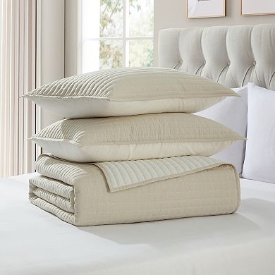 VCNY Home Embroidered 3-Piece Pick Stitch Microfiber Quilt Set