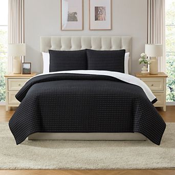 VCNY Home Embroidered 3 pc Pick Stitch Microfiber Quilt Set