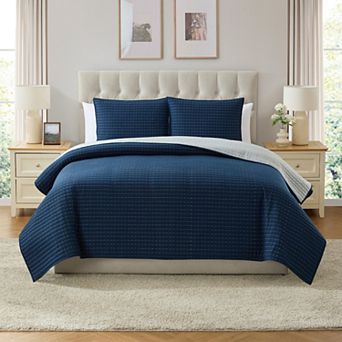 VCNY Home Embroidered 3 pc Pick Stitch Microfiber Quilt Set