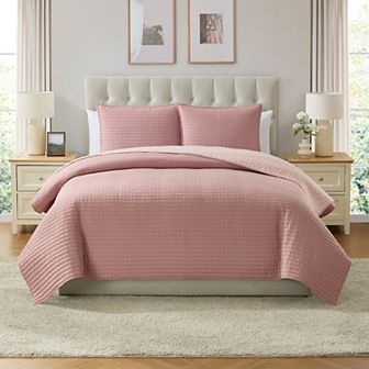 VCNY Home Embroidered 3 pc Pick Stitch Microfiber Quilt Set