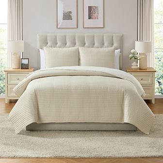 VCNY Home Embroidered 3 pc Pick Stitch Microfiber Quilt Set