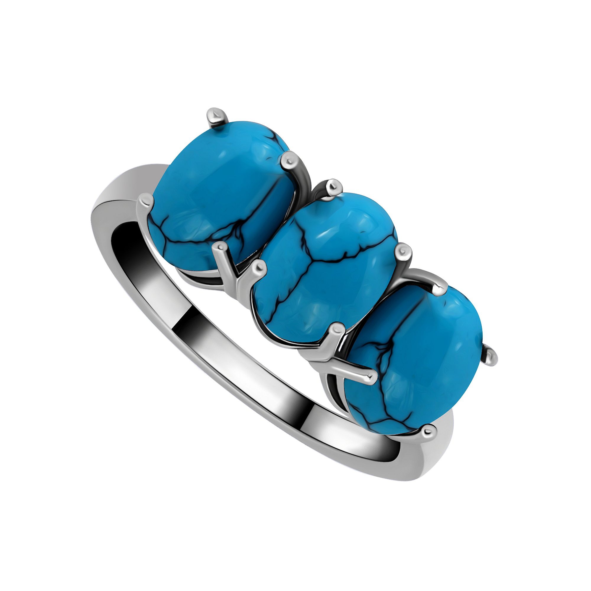 Aleure Precioso Sterling Silver Simulated Oval Turquoise 3-Stone Ring, Wome