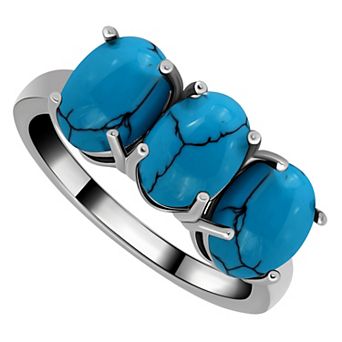 Aleure Precioso Sterling Silver Simulated Oval Turquoise 3-Stone Ring