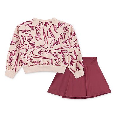 Girls 4-6x Nike Swoosh On Pointe Sweatshirt & Dri-FIT Skort 2-Piece Set