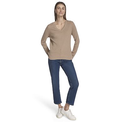 Women's Nautica V-Neck Cable Sweater