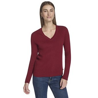 Women's Nautica V-Neck Cable Sweater