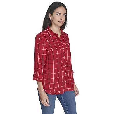 Women's Nautica Grid Roll Tab Top