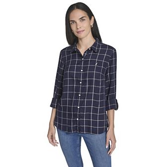 Women's Nautica Grid Roll Tab Top