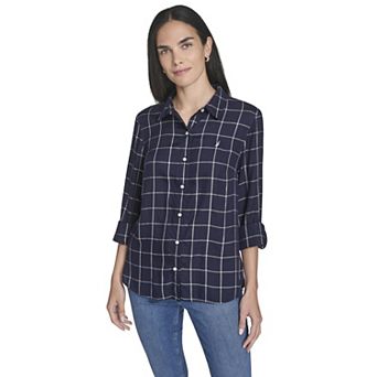 Women's Nautica Grid Roll Tab Top