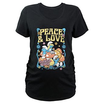 Maternity Smurfs Peace And Love Flower Power Graphic Tee