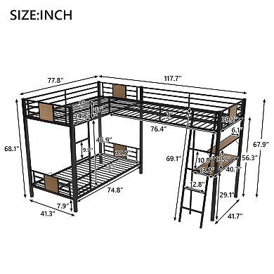 Merax L-Shaped Twin over Twin Bunk Bed with Twin Size Loft Bed with Desk and Shelf