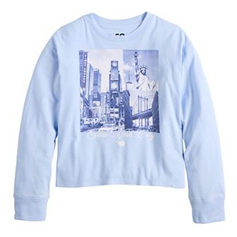 Girls 6-20 SO® New York City Collage Long Sleeve Boxy Graphic Tee in Regular & Plus Size