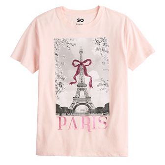 Girls 6-20 SO® Paris Eiffel Tower With Bow Oversized Graphic Tee in Regular & Plus Size