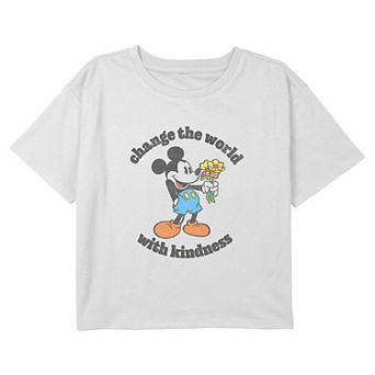 Disney's Mickey Mouse Change The World With Kindness Girls 7-16 Cropped Graphic Tee