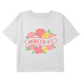 Girls 7-16 Minecraft Spring Flowers Cropped Graphic Tee
