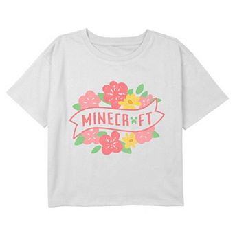 Girls 7-16 Minecraft Spring Flowers Cropped Graphic Tee