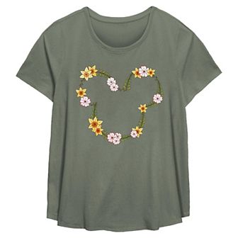 Disney's Mickey Mouse Floral Wreath Plus Size Flowy Graphic Tee