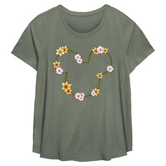 Disney's Mickey Mouse Floral Wreath Plus Size Flowy Graphic Tee