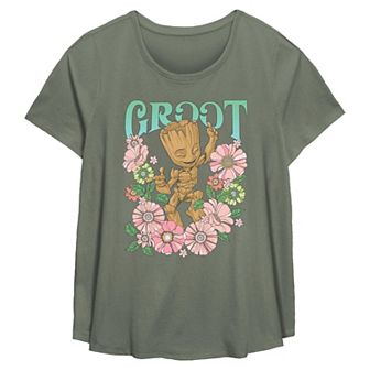 Plus Size Marvel Guardians OF The Galaxy Groot Floral Dancer Flowy Graphic Tee