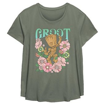 Plus Size Marvel Guardians OF The Galaxy Groot Floral Dancer Flowy Graphic Tee