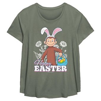 Plus Size Curious George Happy Easter Egg Hunt Flowy Graphic Tee