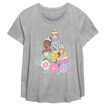 Disney Princess Tiana, Cinderella & Aurora Springtime Trio Plus Size Flowy Graphic Tee