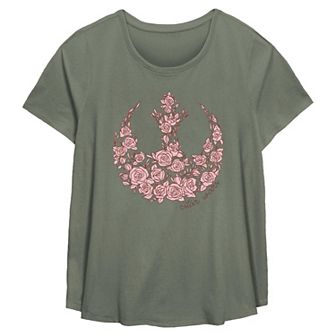 Plus Size Star Wars Rose Filled Rebel Emblem Flowy Graphic Tee