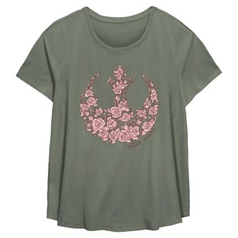 Plus Size Star Wars Rose Filled Rebel Emblem Flowy Graphic Tee