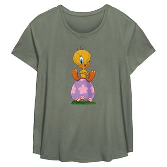 Plus Size Looney Tunes Tweety Bird Sitting On Easter Egg Flowy Graphic Tee