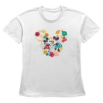 Disney's Mickey Mouse And Minnie Mouse Floral Pair Women's Graphic Tee