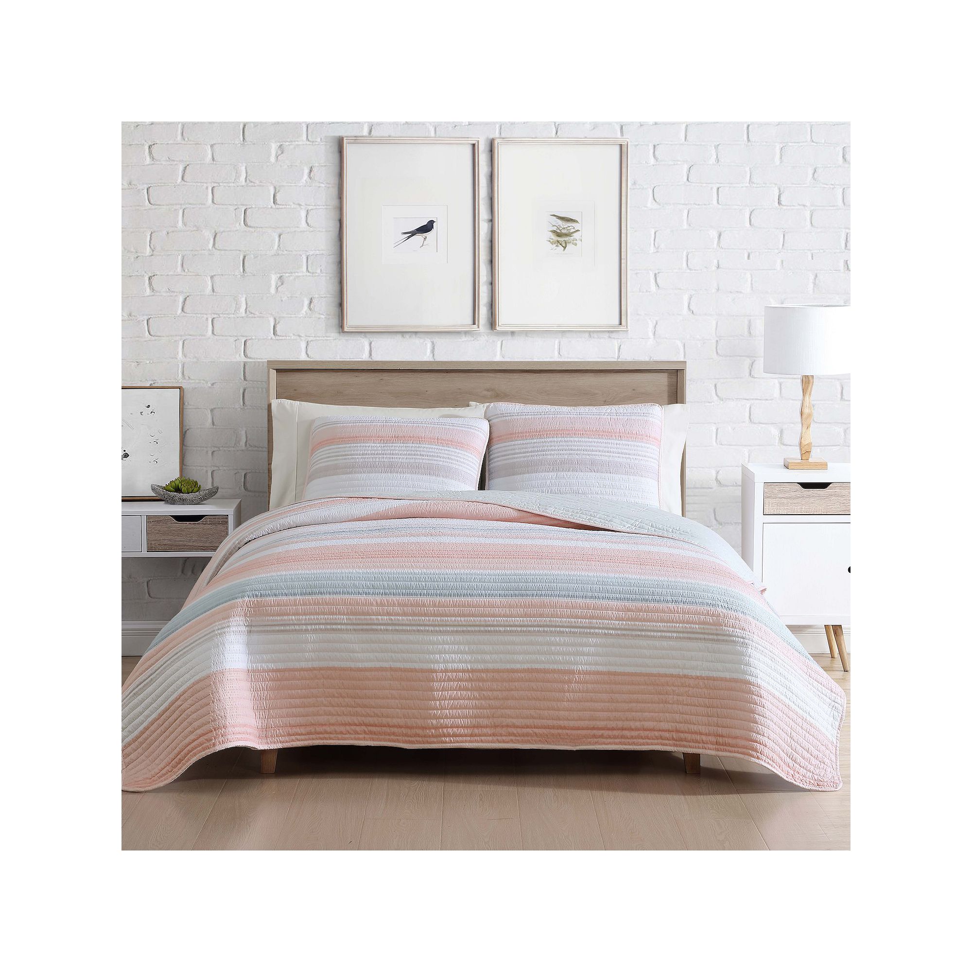 Beatrice Home Fashions Coralinn Stripe Quilt Set, Blush